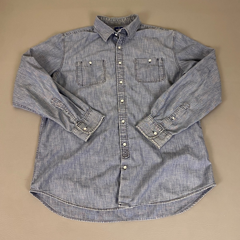 Old Navy Chambray Button Down Shirt Men's XL Slim Fit Blue Long Sleeve Y2K